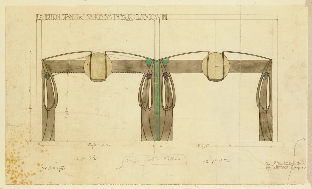 Entwurf für einen Ausstellungsstand für Francis Smith, verwendet auf der Glasgow Ausstellung, in Ansicht, 1901 von Charles Rennie Mackintosh