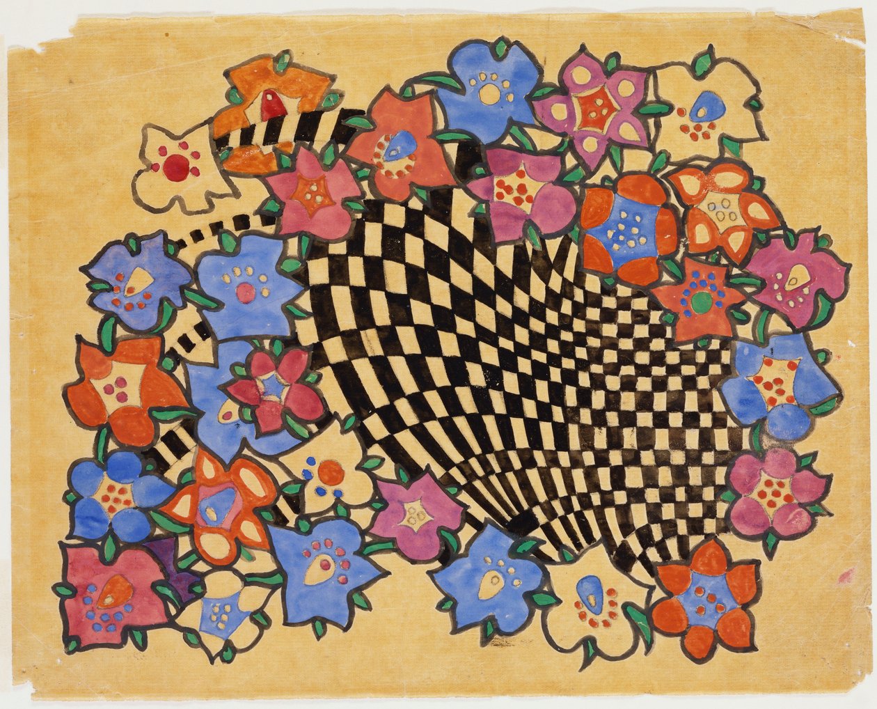 Blumen- und karierter Stoffentwurf, ca. 1916 von Charles Rennie Mackintosh