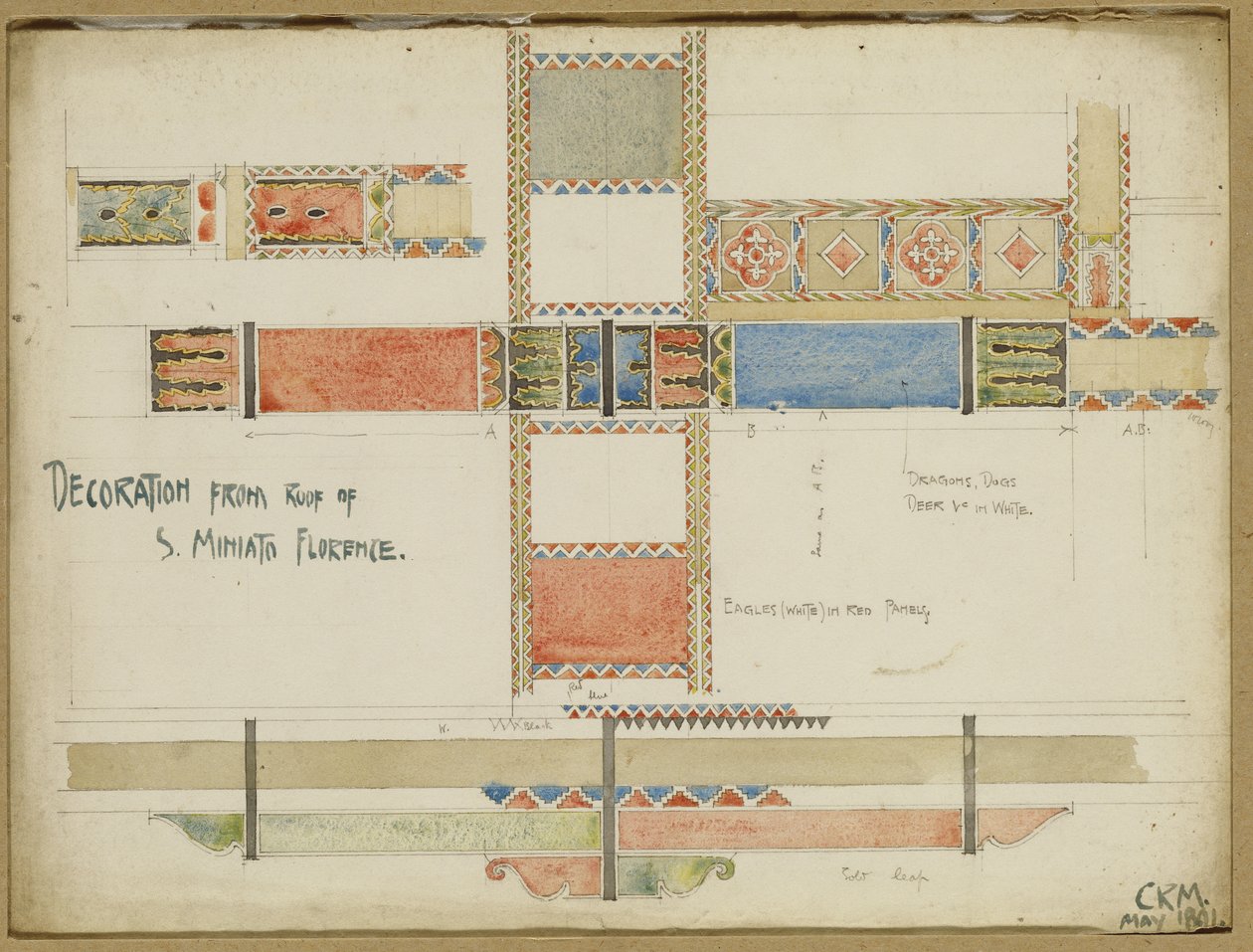Studien von dekorativen Deckenpaneelen, San Miniato, Florenz, 1891 von Charles Rennie Mackintosh