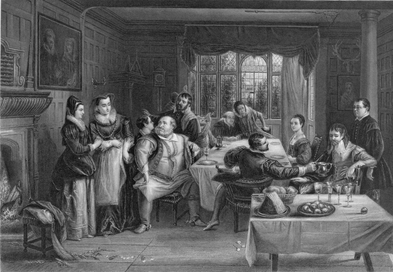 Falstaff und seine Freunde, graviert von William Greatbach (geb. 1802) von Charles Robert (after) Leslie