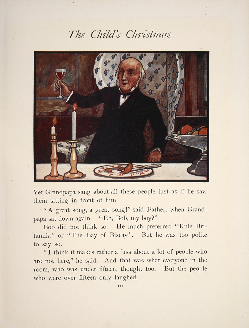 Illustration eines Mannes, der bei einem Weihnachtsessen ein Glas erhebt von Charles Robinson