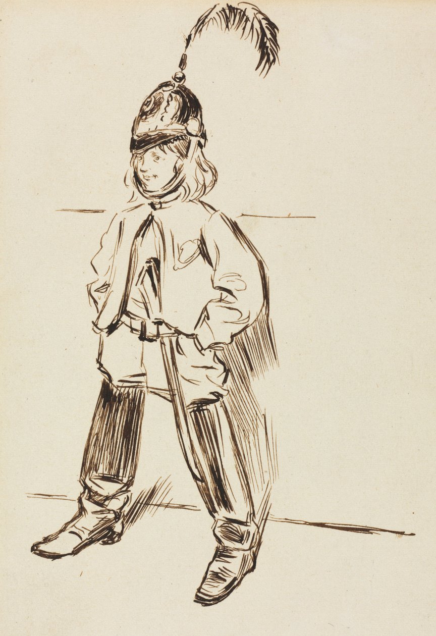 Studie eines Kindes mit Helm und Stiefeln von Charles Samuel Keene