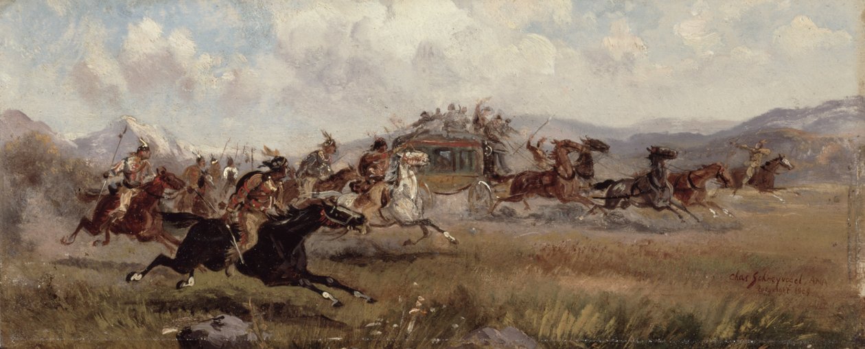 Sioux greifen eine Postkutsche an, 1909 von Charles Schreyvogel