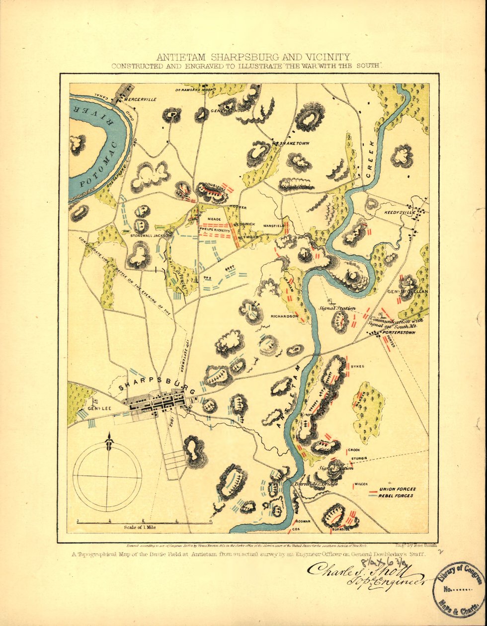 Antietam Sharpsburg und Umgebung. Erstellt und graviert zur Illustration von "Der Krieg mit dem Süden" von Charles Sholl