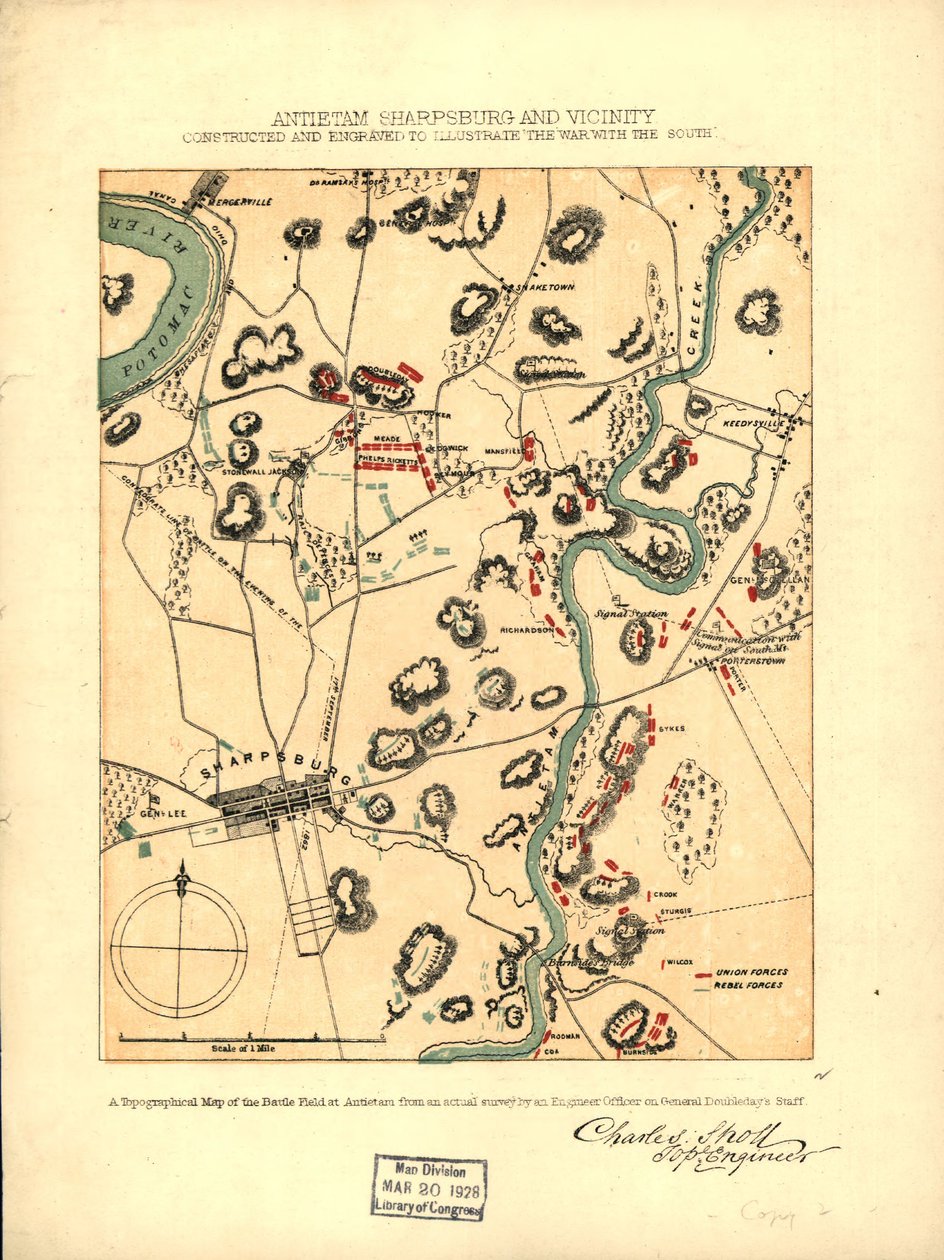 Antietam Sharpsburg und Umgebung. Erstellt und graviert zur Illustration von "Der Krieg mit dem Süden" von Charles Sholl