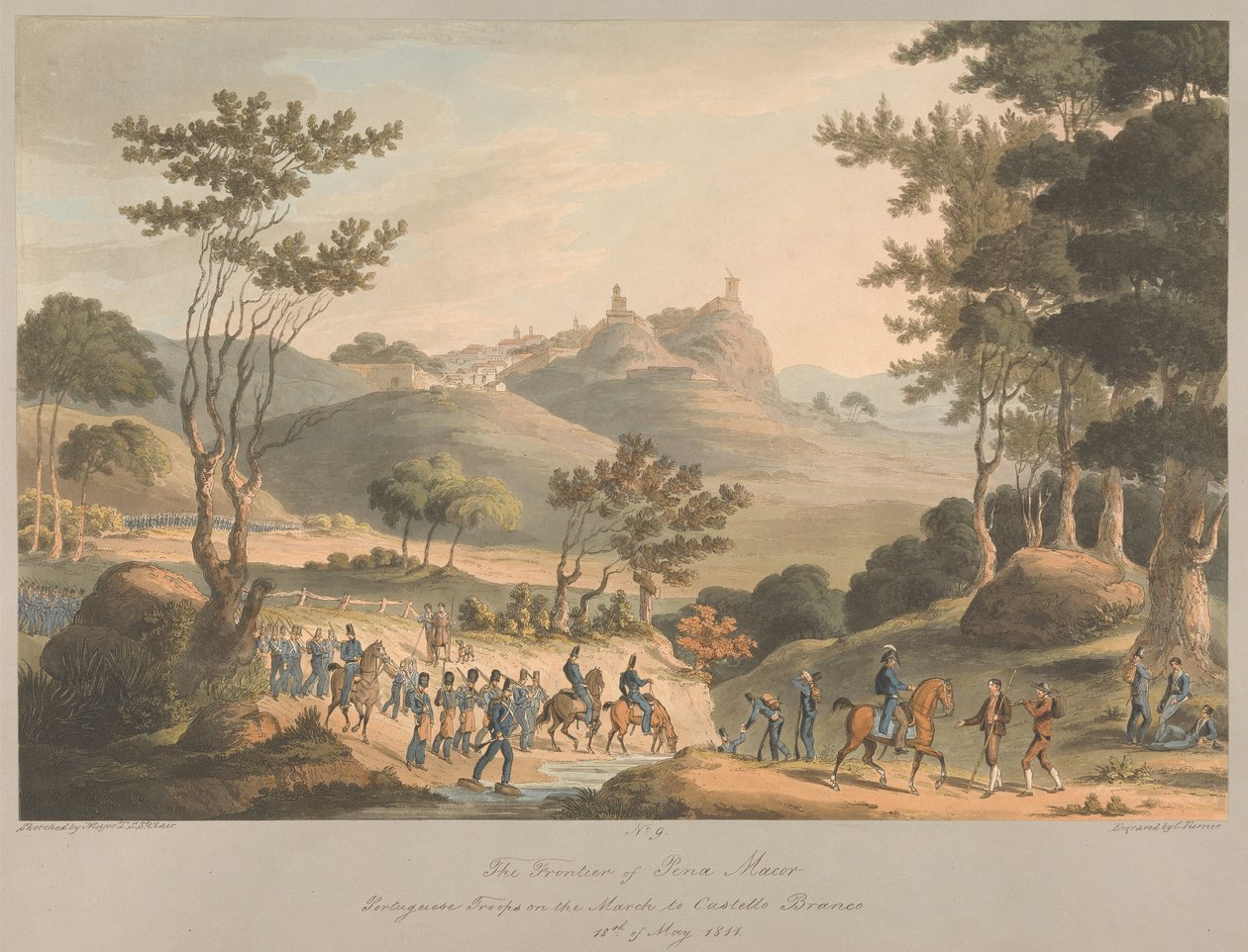 Nr. 9 Die Grenze von Pina Macor. Portugiesische Truppen auf dem Marsch nach Costello Branco, 18. Mai 1811 von Charles Turner
