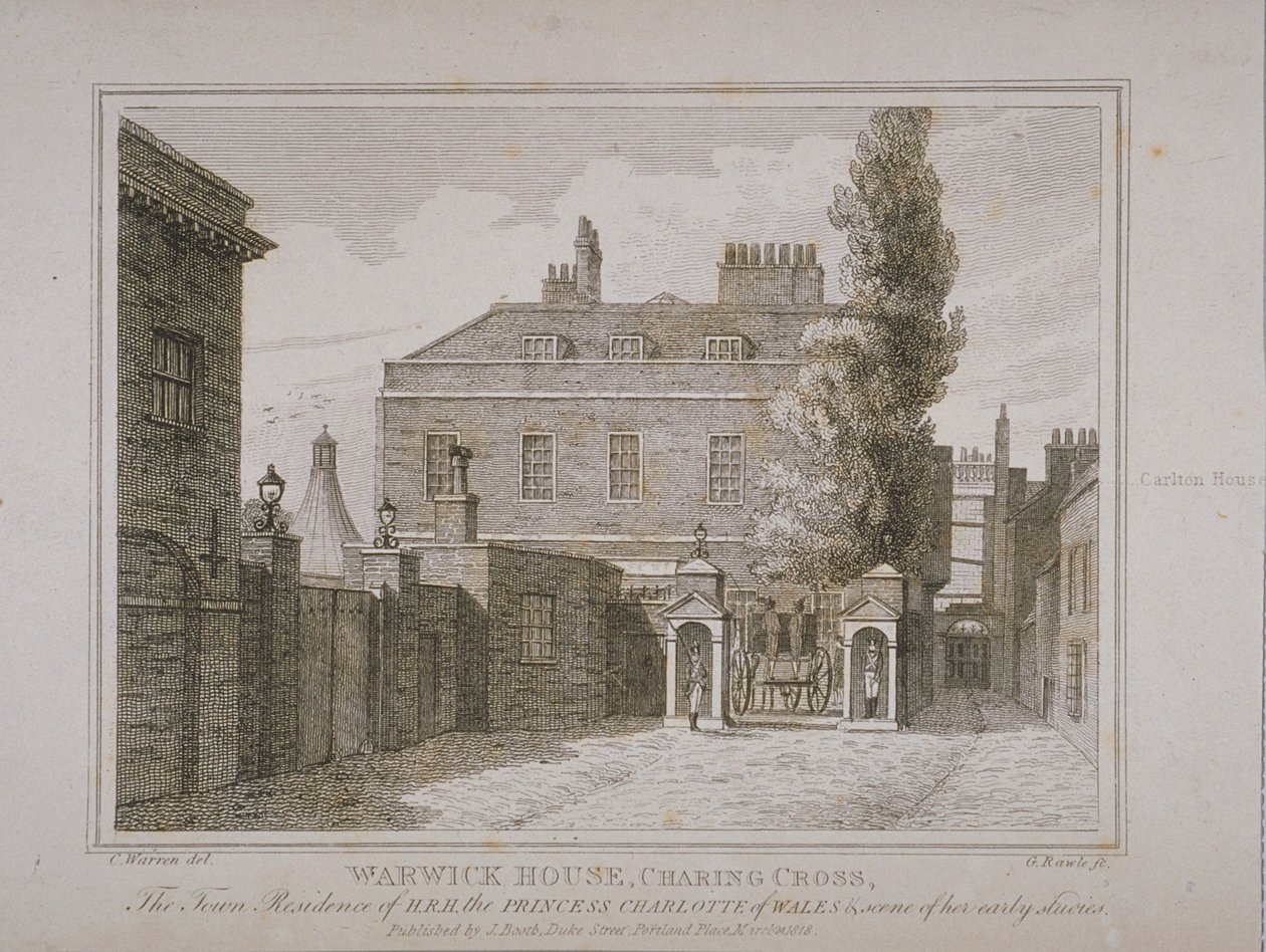 Ansicht von Warwick House, graviert von Samuel Rawle (1771-1860) und veröffentlicht von John Booth (1794-1855) 1818 von Charles Warren