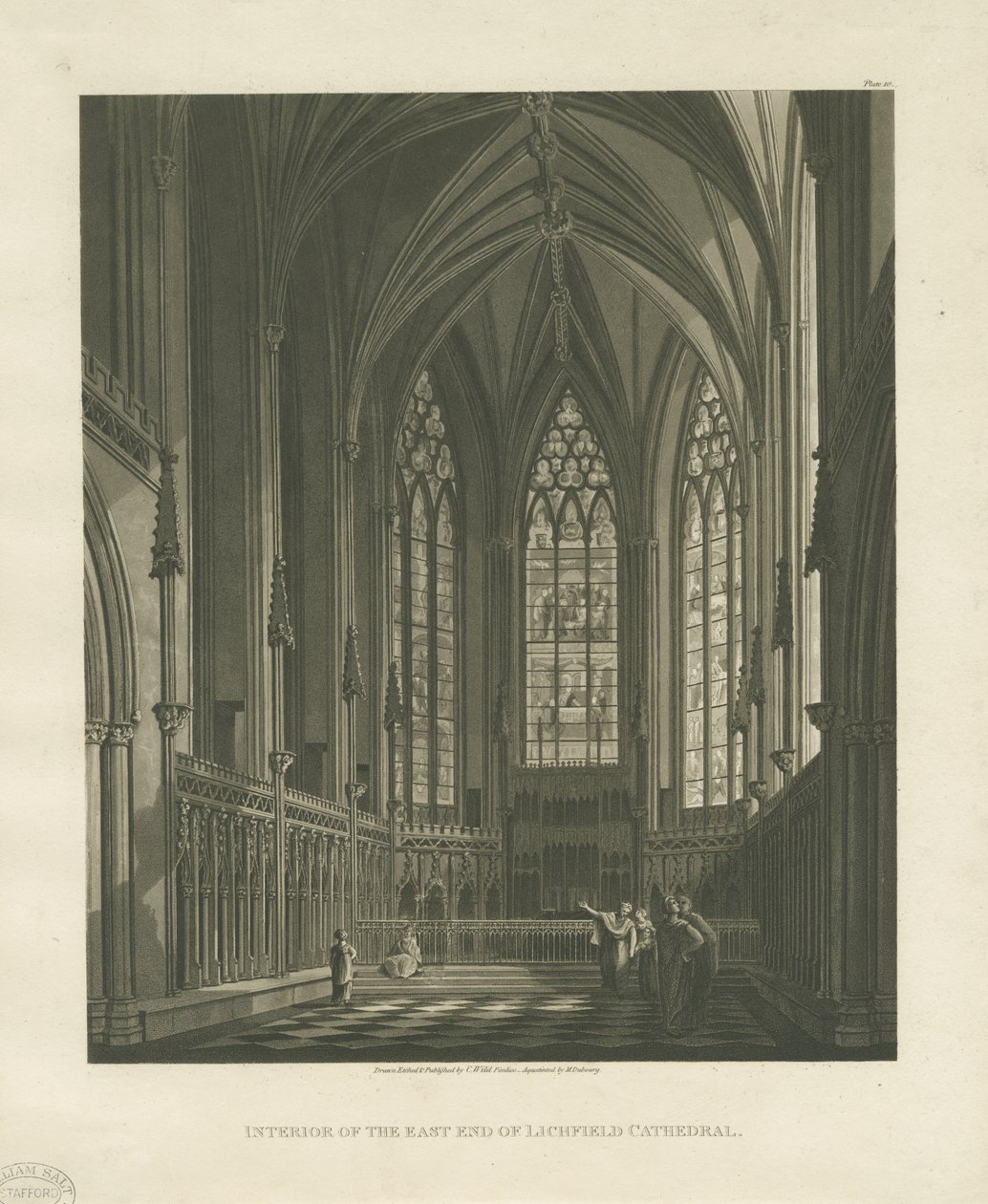 Innenraum der Kathedrale von Lichfield - Lady Chapel (Aquatinta-Stich) von Charles Wild