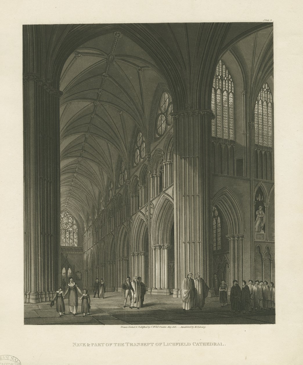 Innenraum der Lichfield Kathedrale - Langhaus (Aquatinta-Stich) von Charles Wild