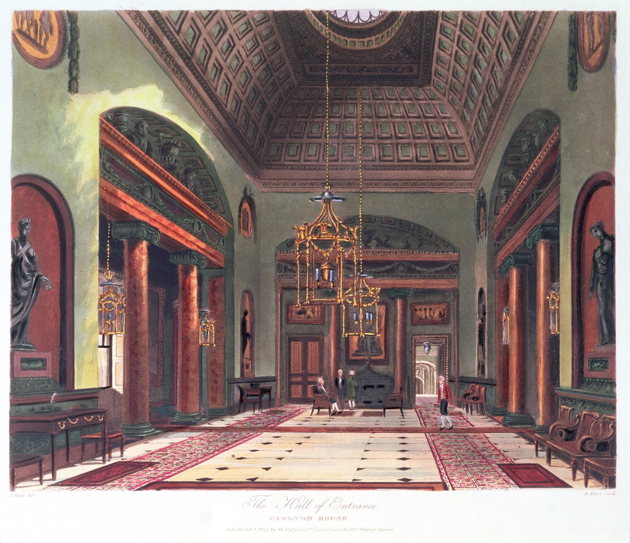 Die Eingangshalle, Carlton House, graviert von R. Reeve, veröffentlicht 1819 von W.H. Pyne von Charles Wild
