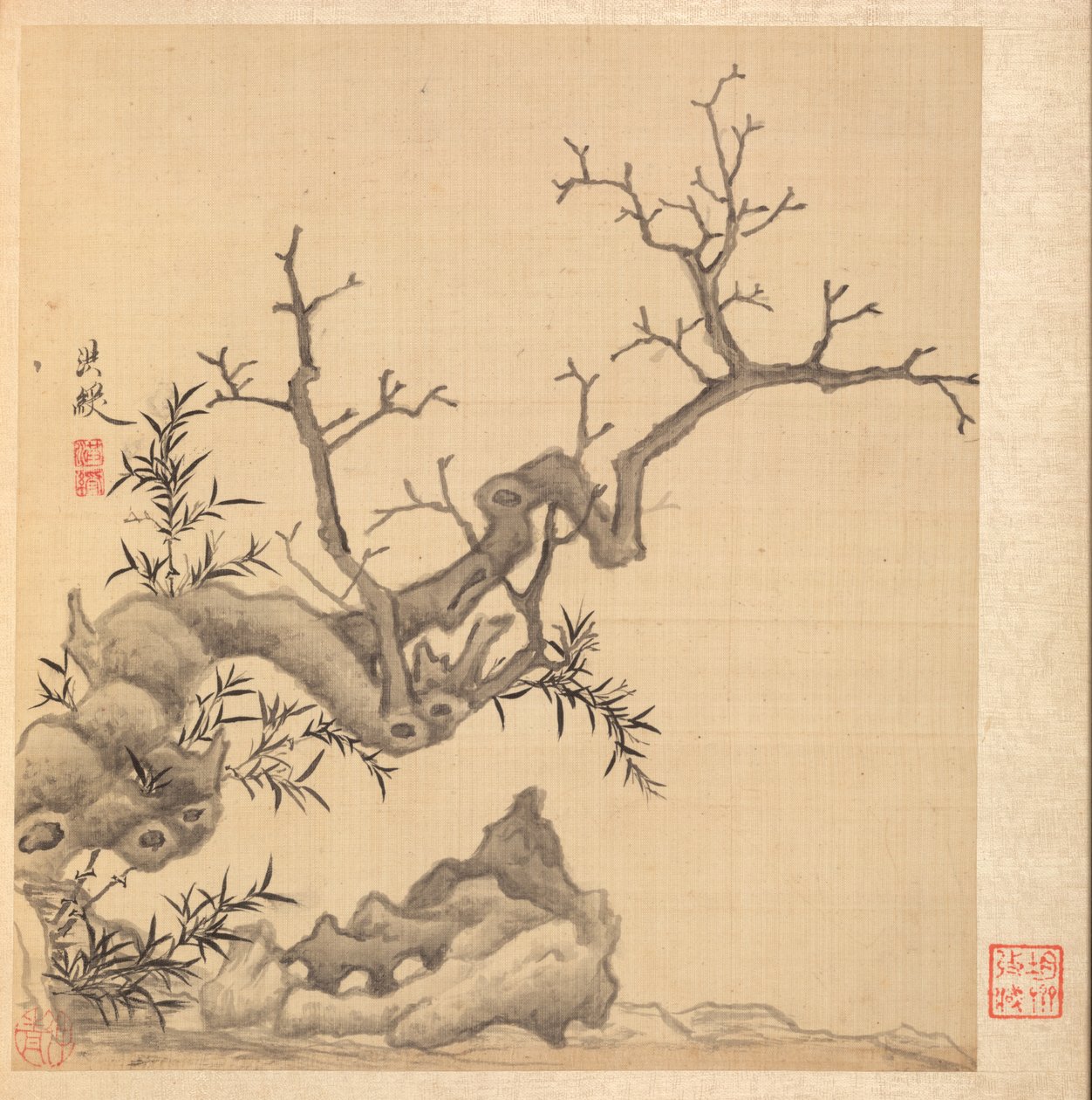 Gemälde nach alten Meistern: Felsen, alter Baum und Bambus, 1598-1652 von Chen Hongshou