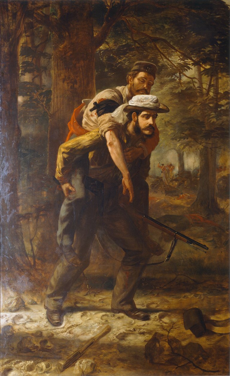 Ross Lewis Mangles (1833-1905) rettet einen verwundeten Soldaten des 37. Regiments während des indischen Aufstands von 1857, 1859-62 von Chevalier Louis William Desanges