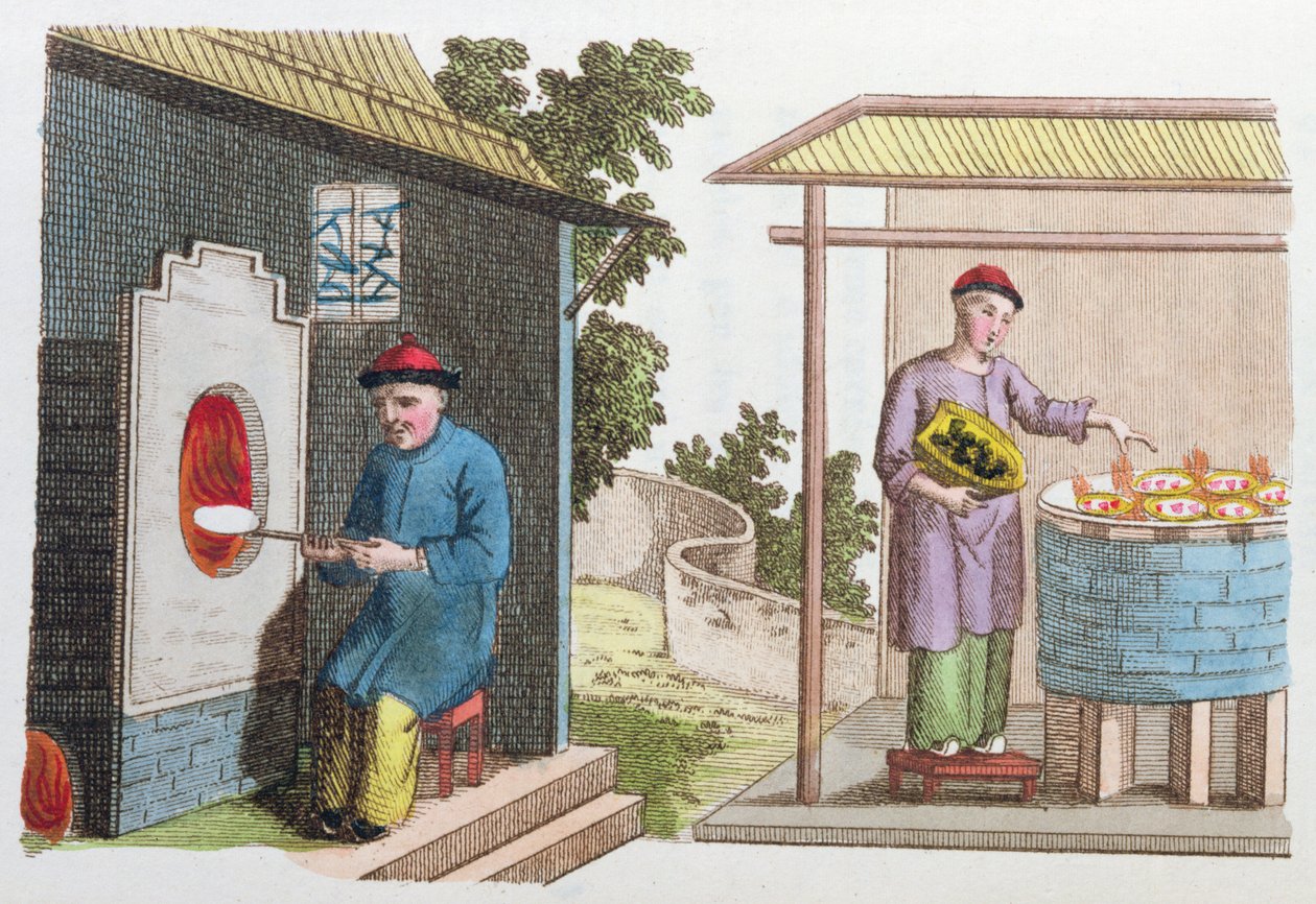 Brennen von Porzellan in China Ende des 18. Jahrhunderts, aus La Chine en Miniature, von J.B. Breton, Paris, herausgegeben von Nepveu, 1811 von Chinese School