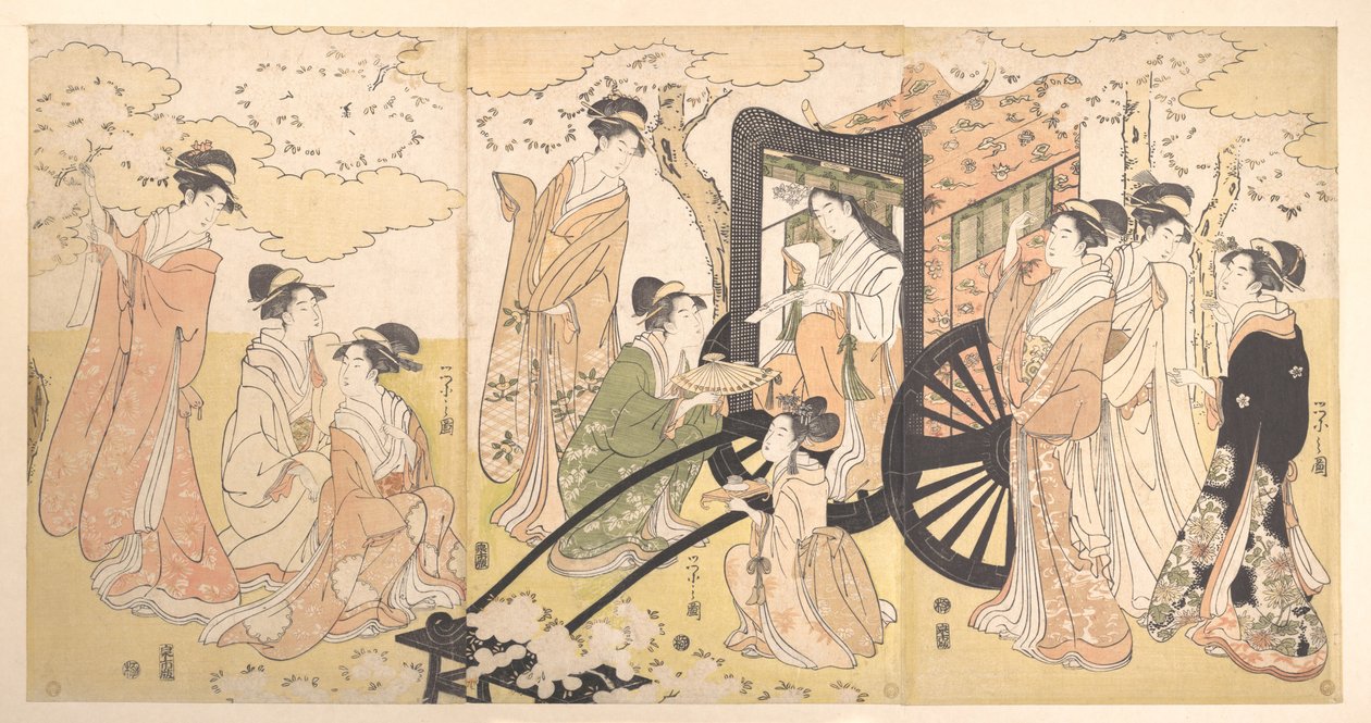 Kirschblütenausflug einer edlen Dame und ihrer Begleiter von Chobunsai Eishi