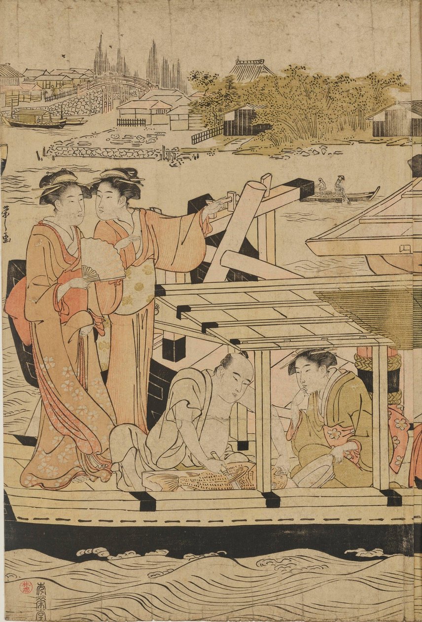 Abkühlung auf Booten bei der Ōhashi-Brücke von Chobunsai Eishi