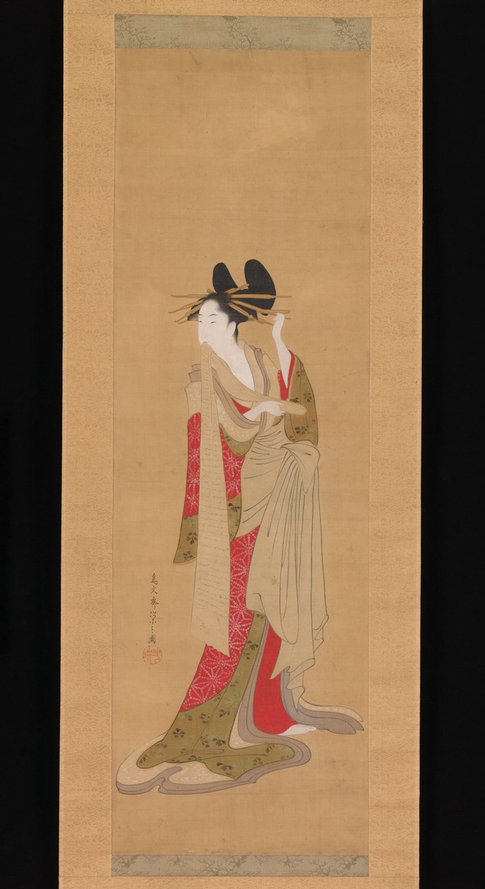 Kurtisane mit einem Brief im Mund von Chobunsai Eishi