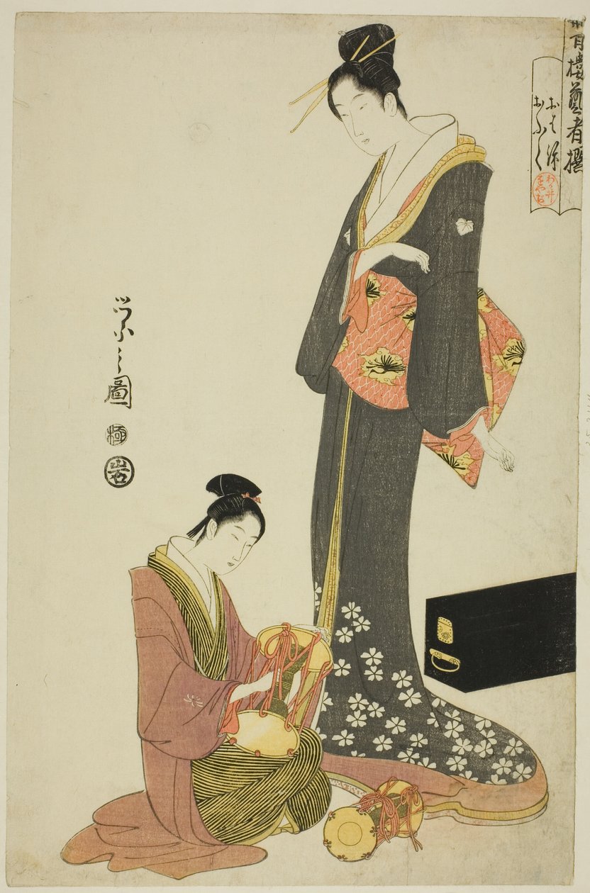 Ohana und Ofuku, aus der Serie "Eine Auswahl von Unterhaltern aus den Vergnügungsvierteln (Seiro geisha sen)" von Chobunsai Eishi