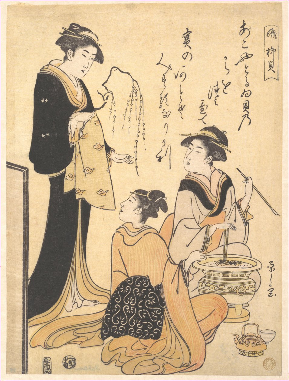 Die Weidenschale (Yanagi-kai), aus einem unbetitelten Set von Schönheitsdrucken zum Thema Muscheln von Chobunsai Eishi