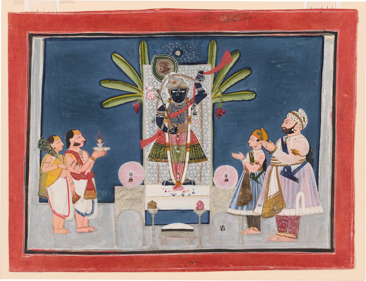 Rawat Gokul Das und Rawat Nahar Singh von Devgarh beim Gebet von Chokha Chokha