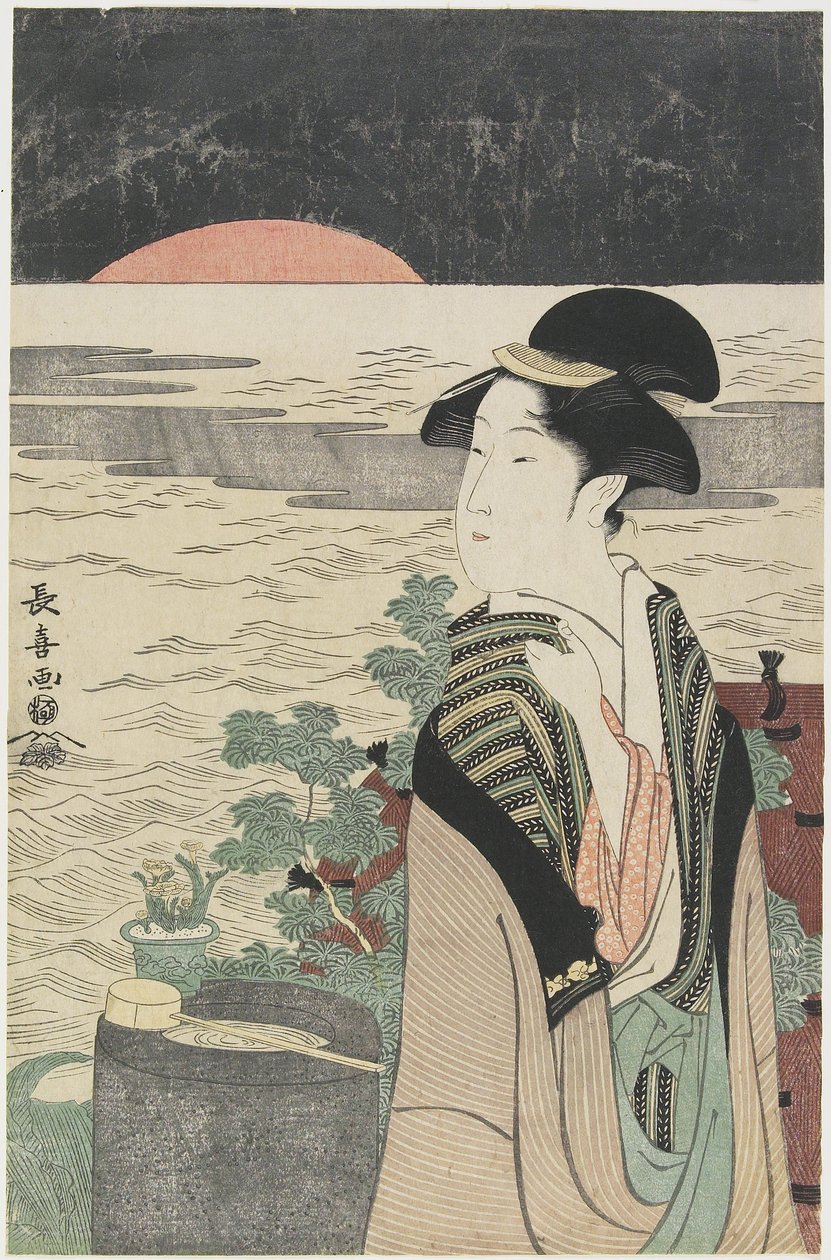 Eine Schönheit betrachtet den ersten Sonnenaufgang, 1793-1796 von Choki Eishusai