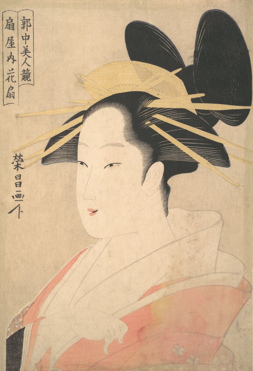 Großes Kopf- und Brustporträt der Oiran Hanaogi von Ogiya, wahrscheinlich 1798 von Chokosai Eisho