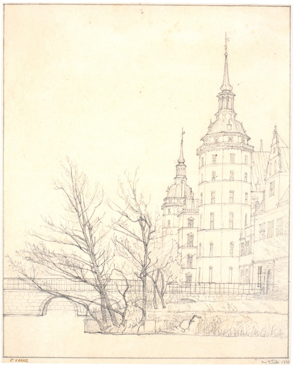 Schloss Frederiksborg. Teil bei der Münzbrücke von Christen Købke