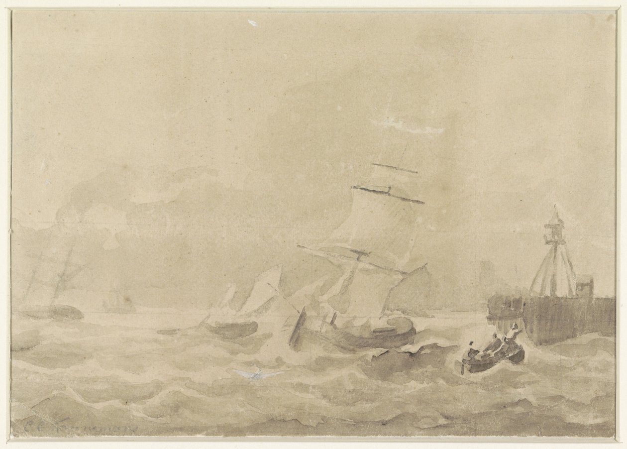 Stürmische See mit Segelschiffen von Christiaan Cornelis Kannemans