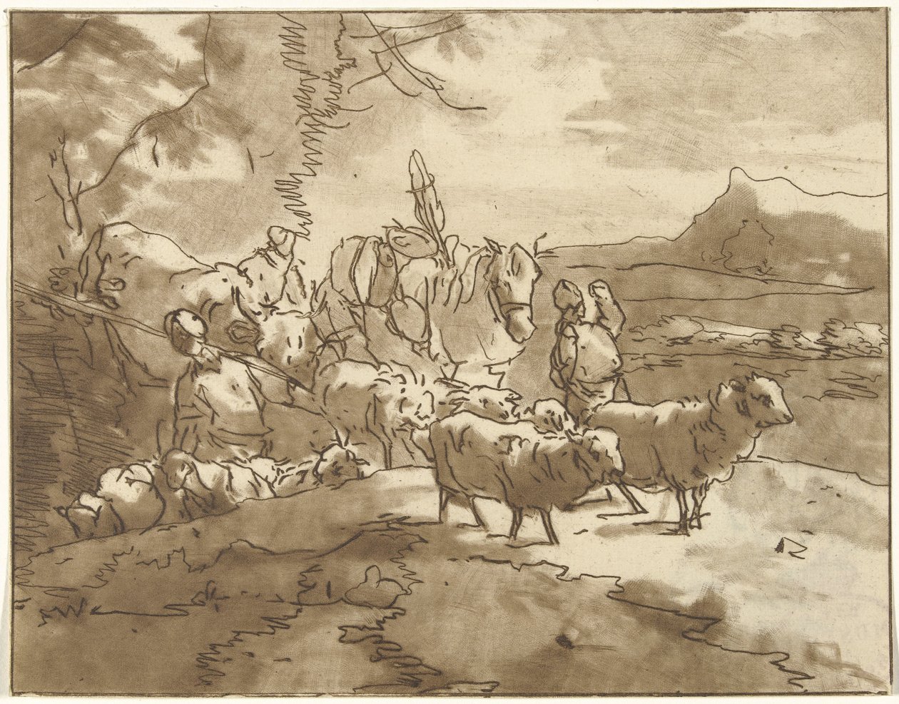 Landschaft mit Hirten und Vieh von Christiaan Josi