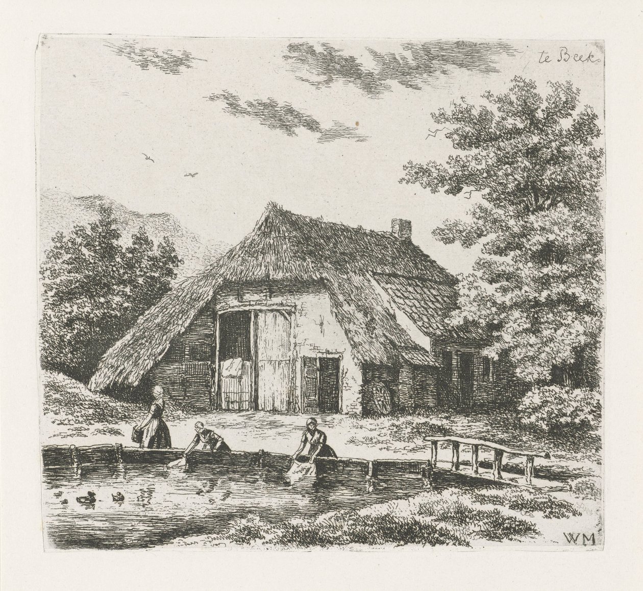 Drei Frauen waschen in Beek von Christiaan Wilhelmus Moorrees