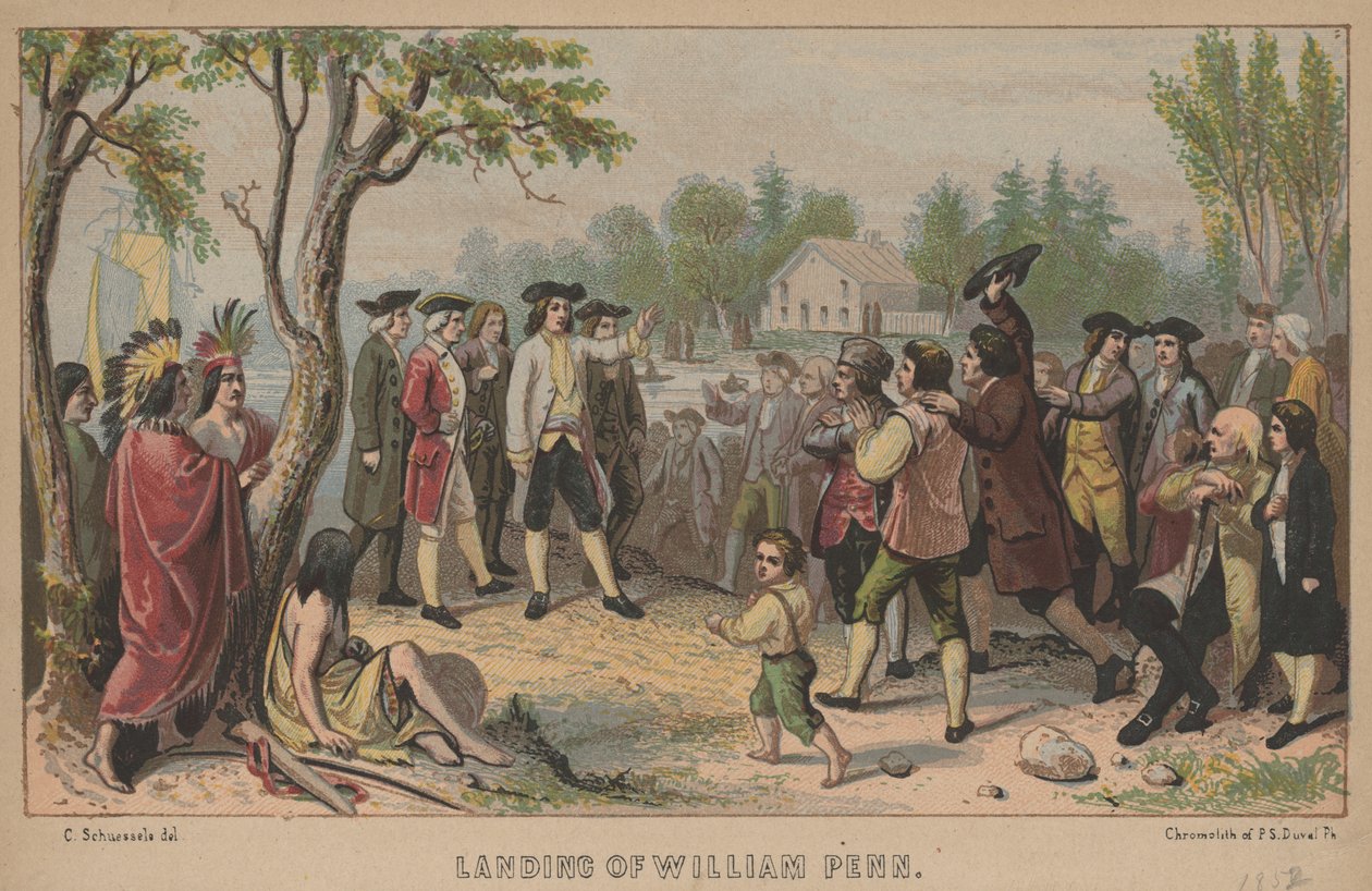 Landung von William Penn, Litho von P.S. Duval, 1852 von Christian Schuessele