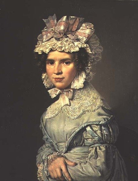 Porträt einer Dame in einem blauen Kleid von Christian-Albrecht Jensen