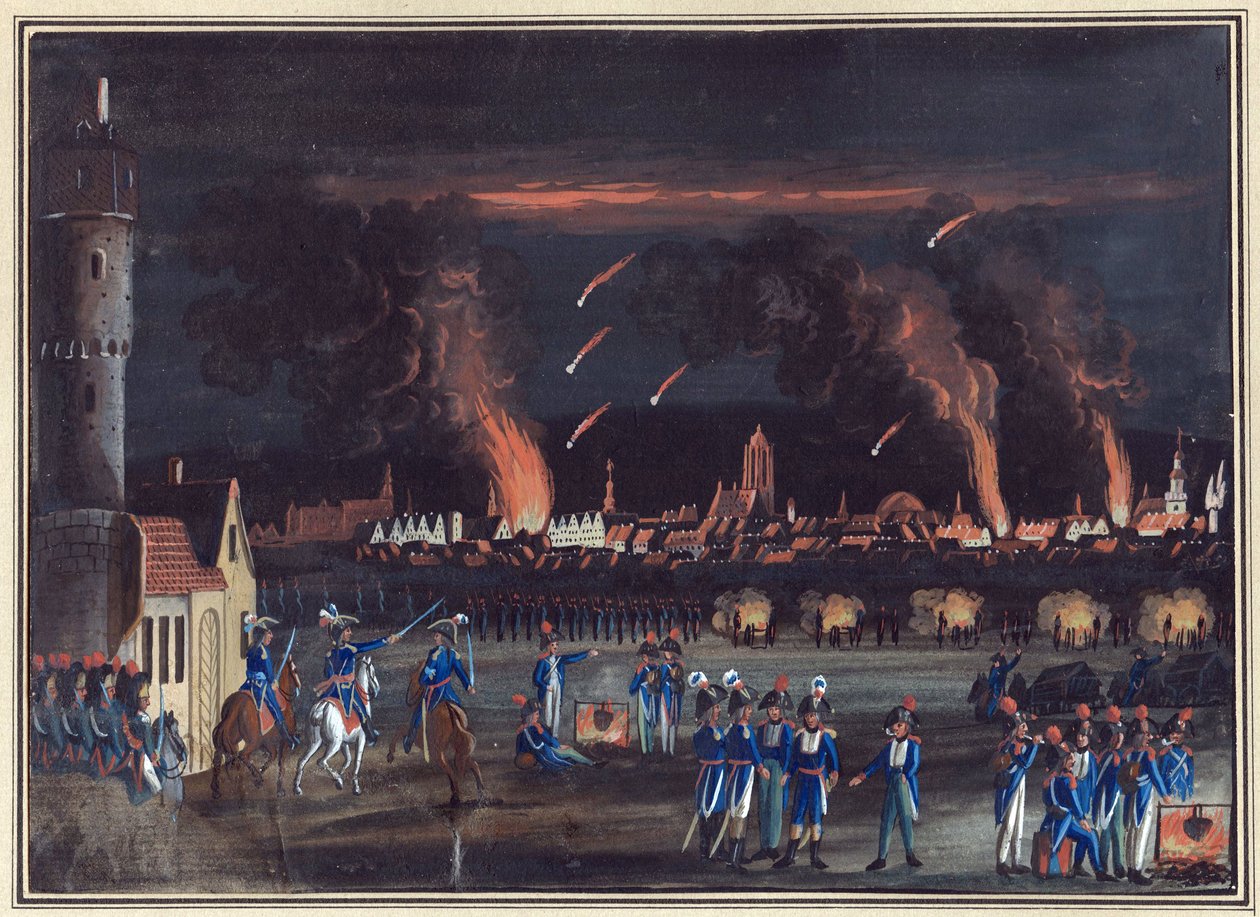 Erste Koalition - 13. Juni 1796: Bombardierung von Frankfurt am Main durch die Franzosen von Christian Georg the Elder Schuetz