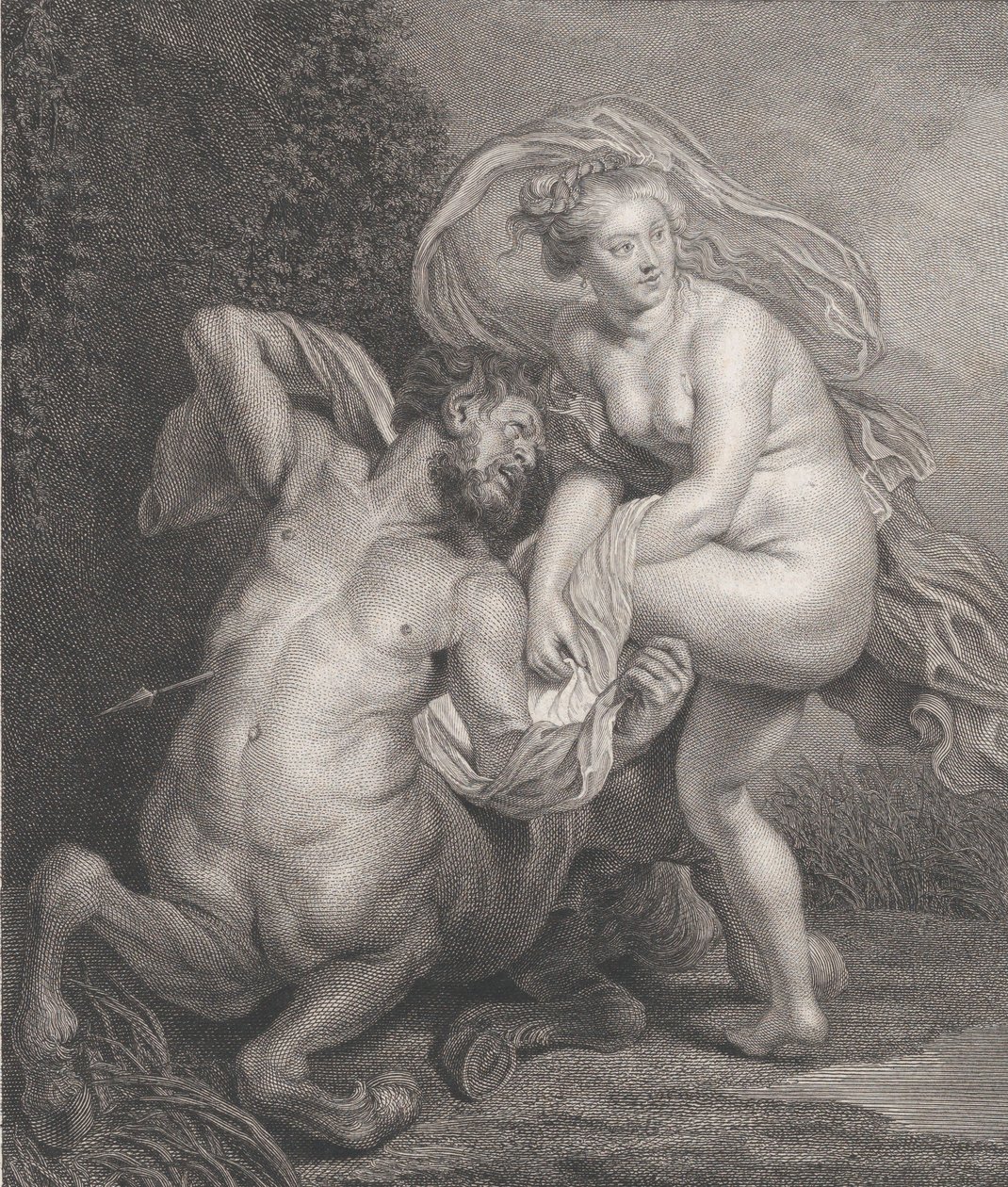 Deianeira erhält das vergiftete Gewand von Nessus, und der verwundete Zentaur fällt... von Christian Gottfried Schulze