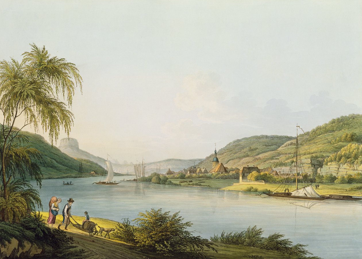 Ansicht des südlichen Teils von Schandau an der Elbe in Sachsen an der Grenze zu Böhmen von Christian Gottlob Hammer