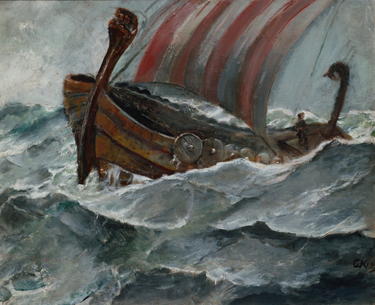Wikingerschiff bei schlechtem Wetter von Christian Krohg