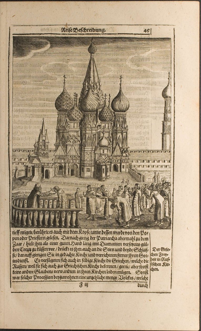 Moskau Illustration aus Reisen zum Großherzog von Moskau und zum König von Persien von Adam Olearius von Christian Lorenzen Rothgiesser