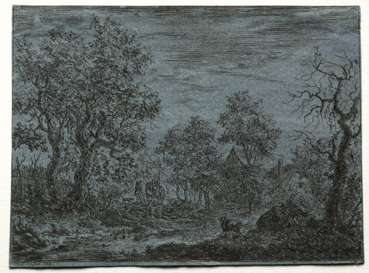 Ein kleiner Fluss im Vordergrund mit einer Kuh und einer Ziege von Christian Ludwig von Hagedorn