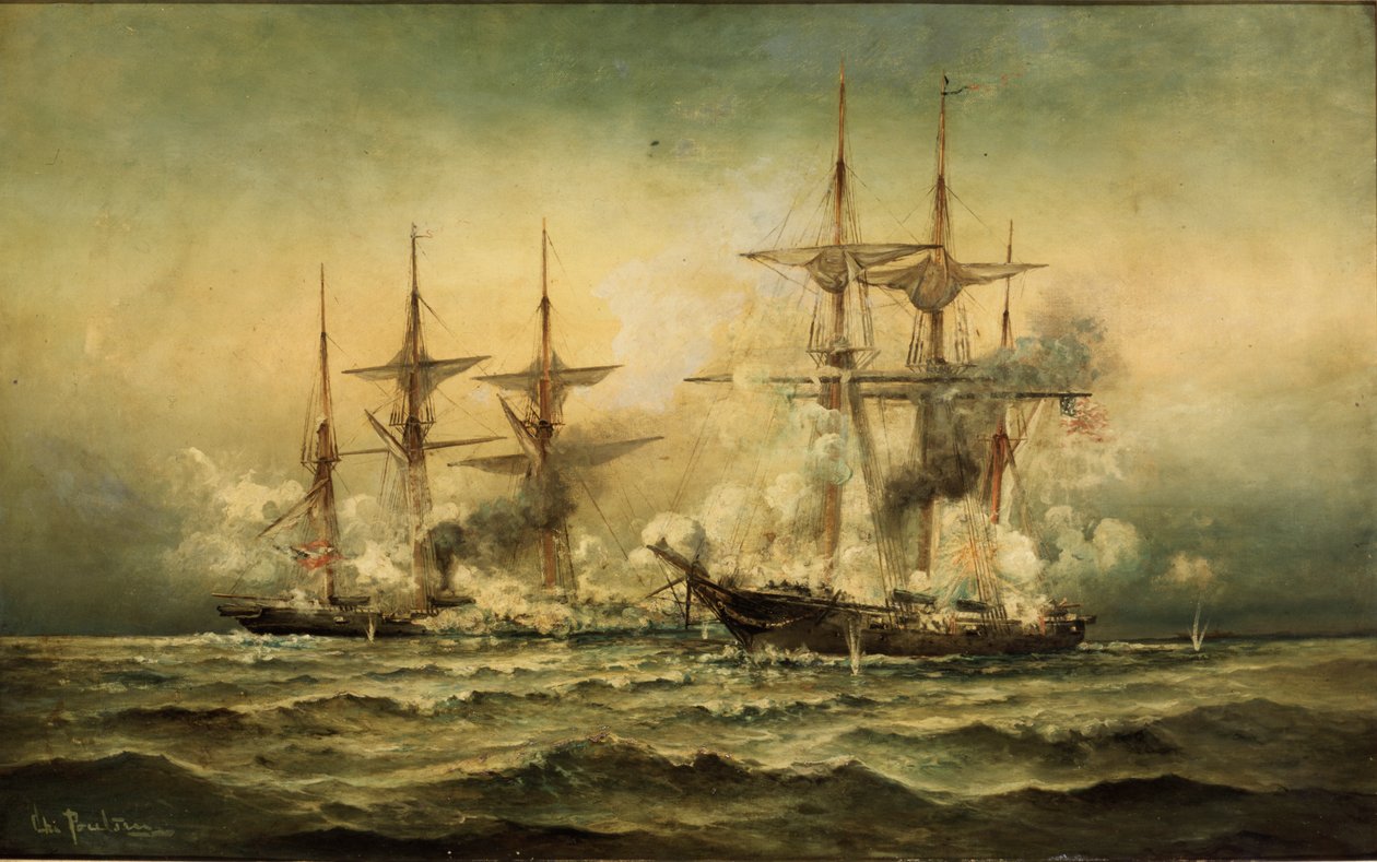 Kearsarge und Alabama vor dem Hafen von Cherbourg in Frankreich, 19. Juni 1864, ca. 1870 von Christian Poulsen