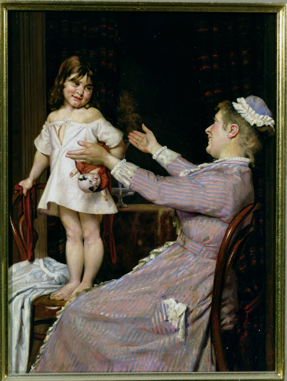 Kleines Mädchen mit einer Puppe und ihrer Amme von Christian Pram Henningsen