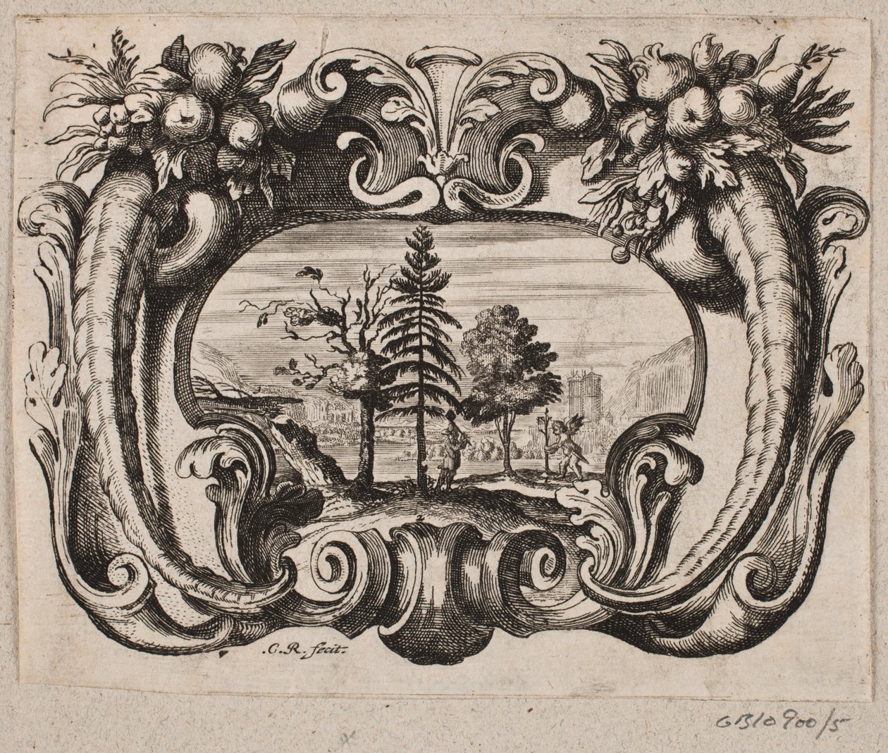 Emblem mit einem Gärtner und einem Amor, der einen Baum pflanzt von Christian Rothgiesser