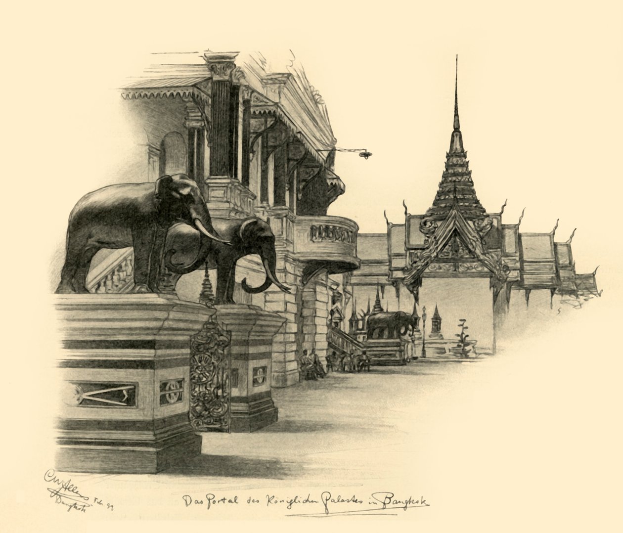 Eingang zum Königspalast in Bangkok, Siam, 1898 von Christian Wilhelm Allers