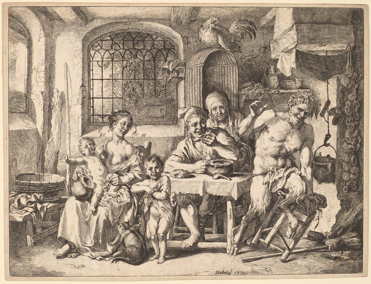 Ein Satyr besucht eine Bauernfamilie von Christian Wilhelm Ernst Dietrich