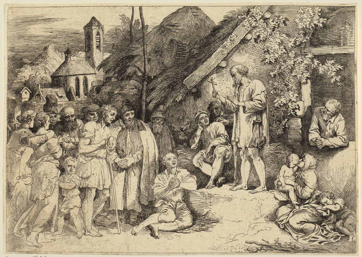 Heiliger Jakob predigt in einem Dorf von Christian Wilhelm Ernst Dietrich