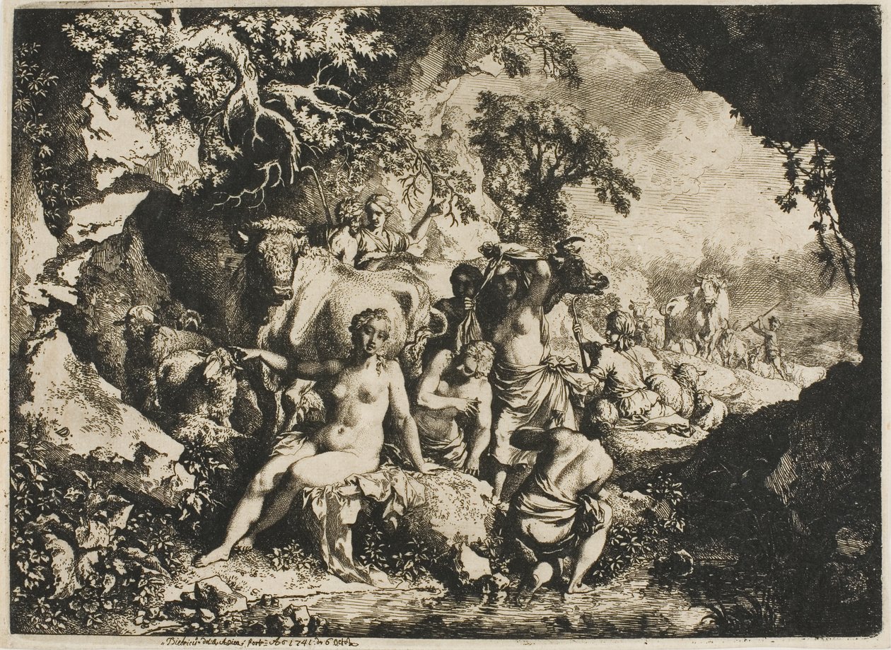Nymphen baden in der Nähe einer Höhle von Christian Wilhelm Ernst Dietrich