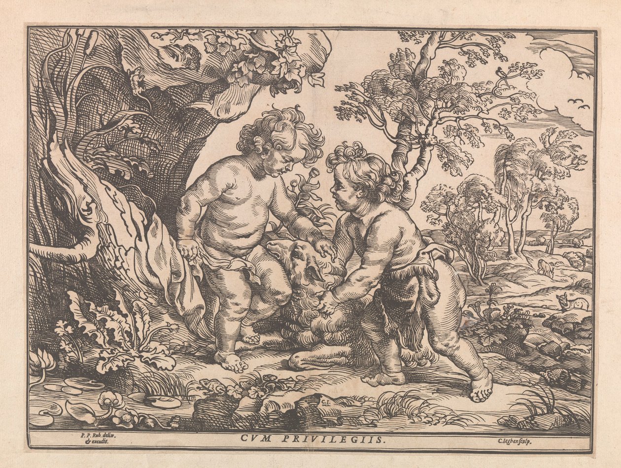 Christuskind und Johannes der Täufer spielen mit dem Lamm von Christoffel Jegher