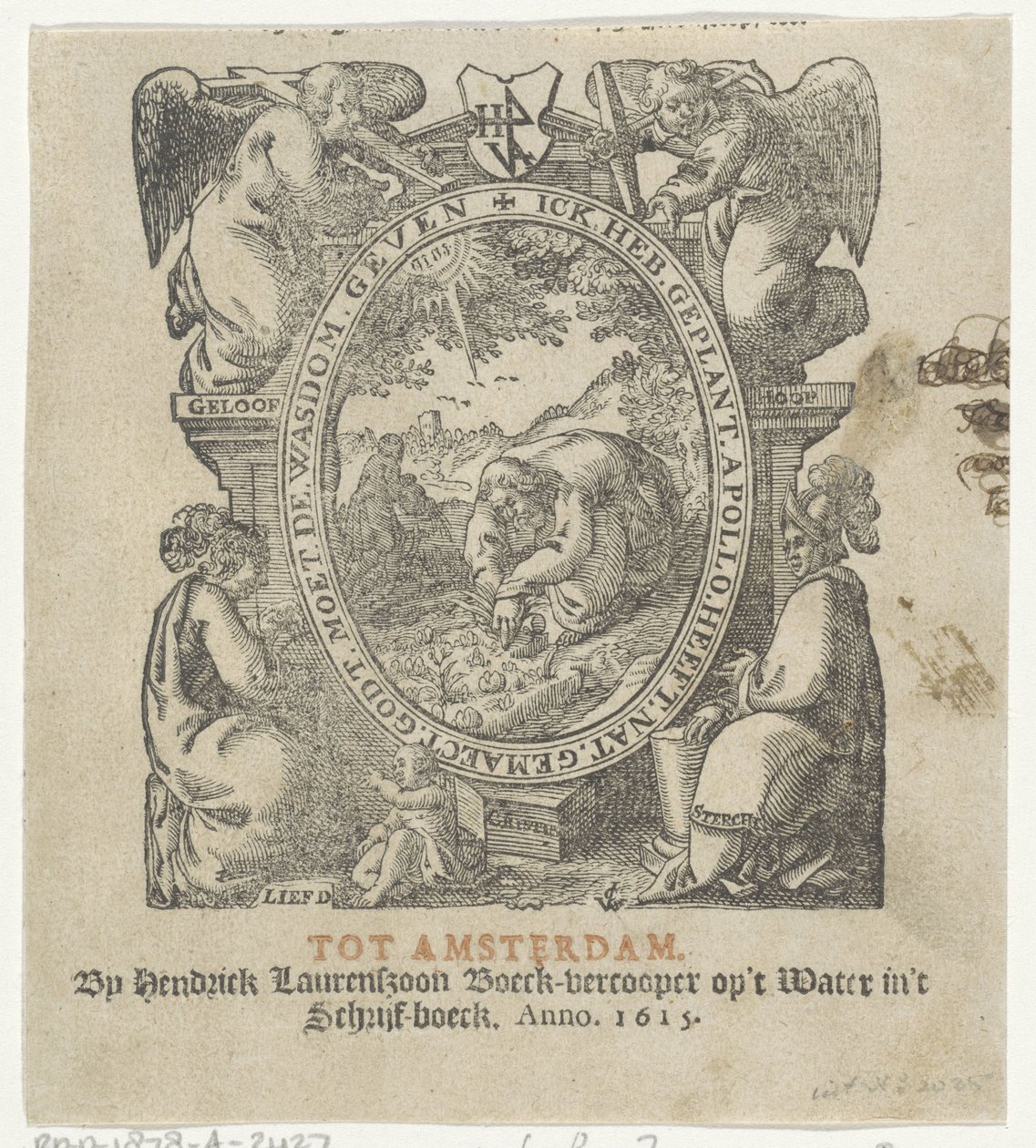 Titelvignette mit einem Mann, der Pflanzen anbaut von Christoffel van Sichem (II) (possibly)