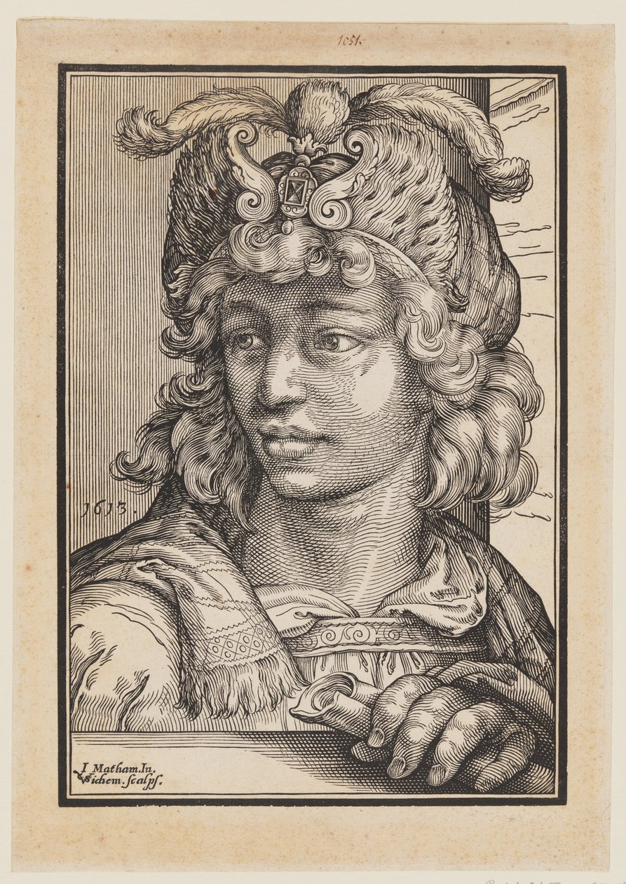 Büste eines jungen Mannes mit Federhut von Christoffel van Sichem I