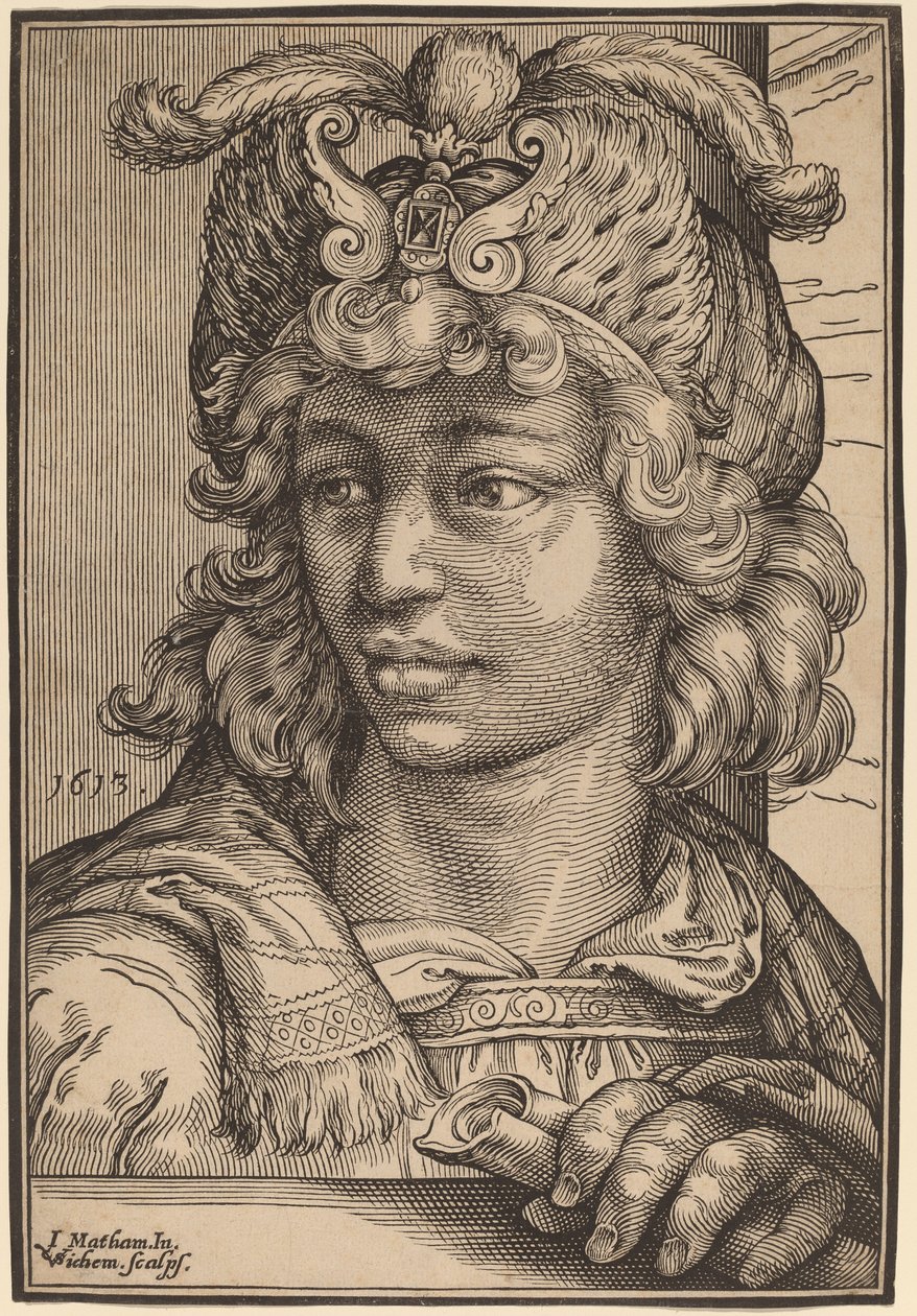 Büste eines jungen Mannes von Christoffel van Sichem I after Jacob Matham