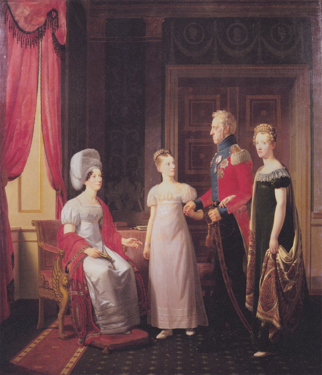 Friedrich VI und Königin Marie mit den Prinzessinnen Caroline und Vilhelmine von Christoffer Wilhelm Eckersberg