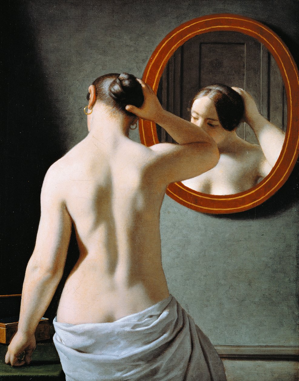 Eine nackte Frau kämmt sich vor einem Spiegel von Christoffer Wilhelm Eckersberg